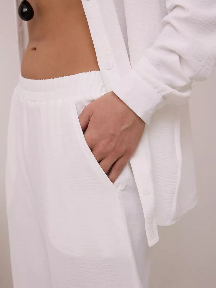 Button Up Long Sleeve Shirt and Pants Set - FLORENTINE IRIS