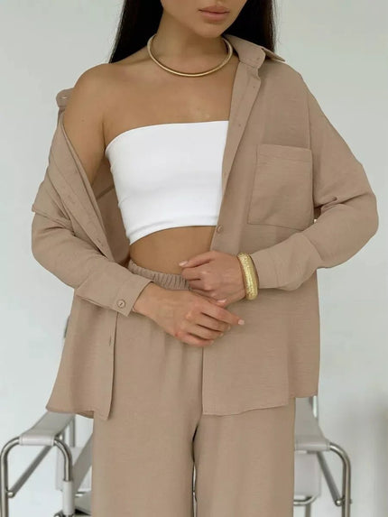 Button Up Long Sleeve Shirt and Pants Set - FLORENTINE IRIS