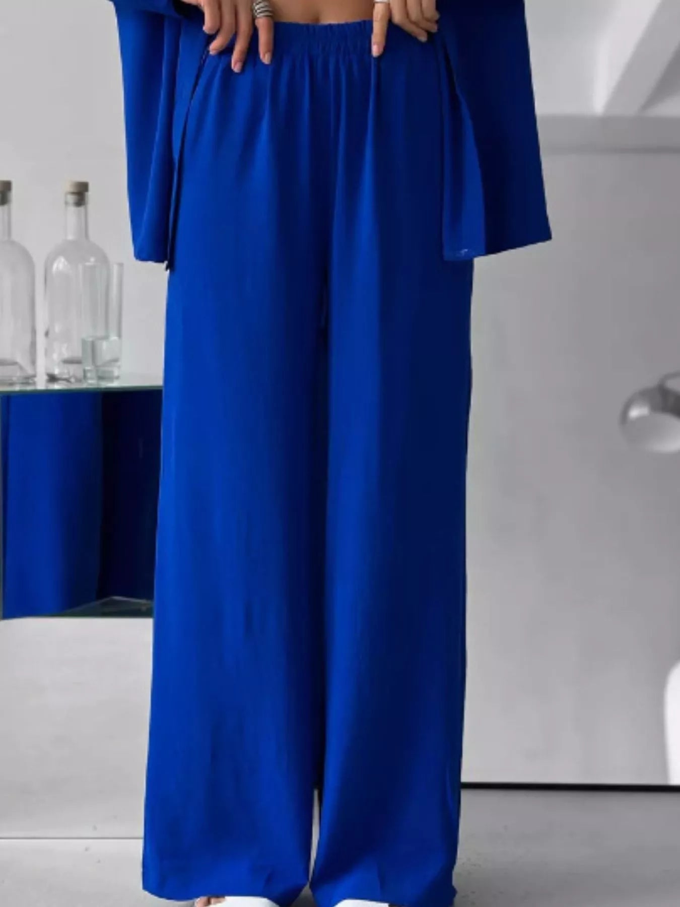 Button Up Long Sleeve Shirt and Pants Set - FLORENTINE IRIS