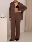 Button Up Long Sleeve Shirt and Pants Set - FLORENTINE IRIS