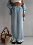 Button Up Long Sleeve Shirt and Pants Set - FLORENTINE IRIS