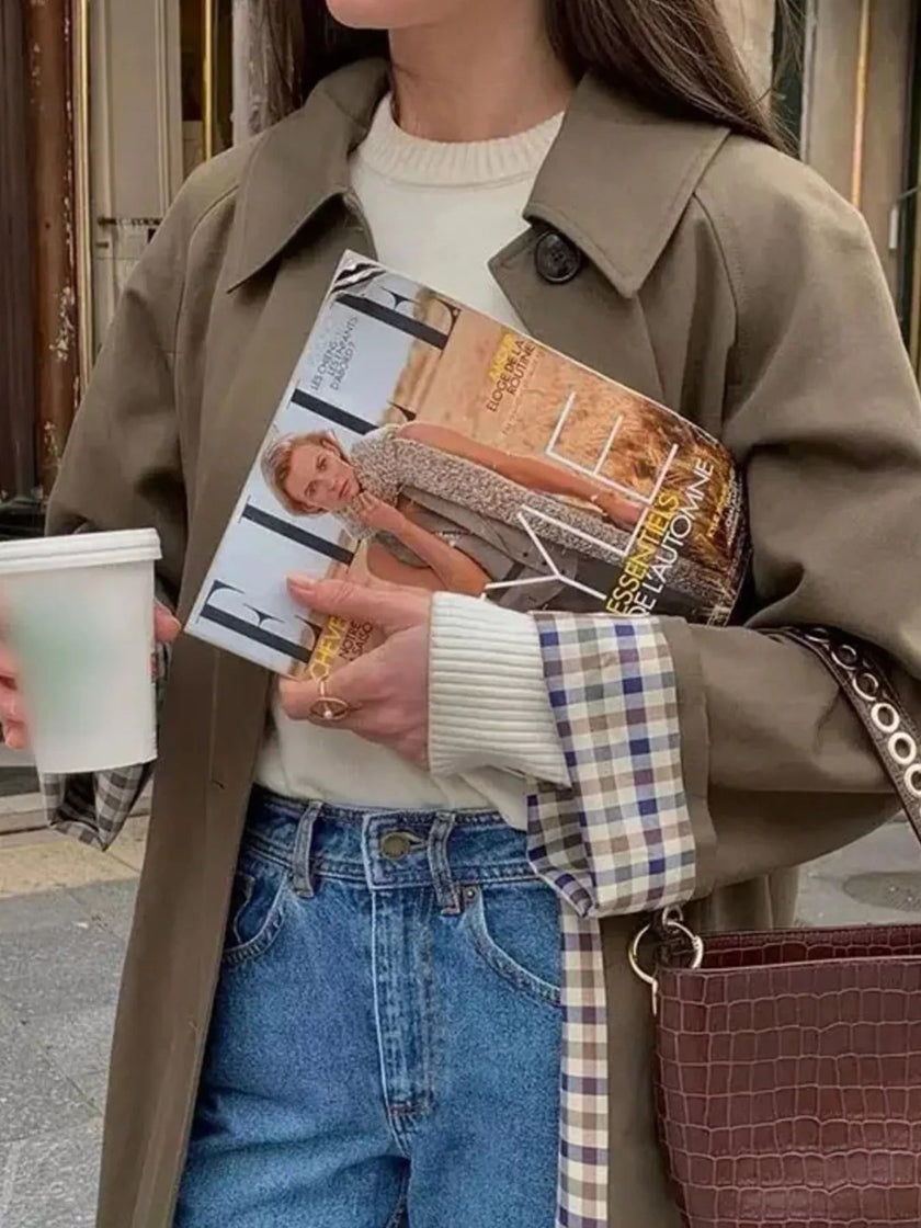 Button Up Raglan Sleeve Trench Coat - FLORENTINE IRIS