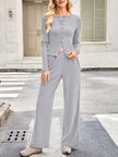 Button - Up Top & Wide Leg Pants Set - FLORENTINE IRIS
