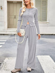 Button - Up Top & Wide Leg Pants Set - FLORENTINE IRIS