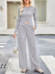 Button - Up Top & Wide Leg Pants Set - FLORENTINE IRIS