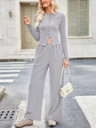 Button - Up Top & Wide Leg Pants Set - FLORENTINE IRIS