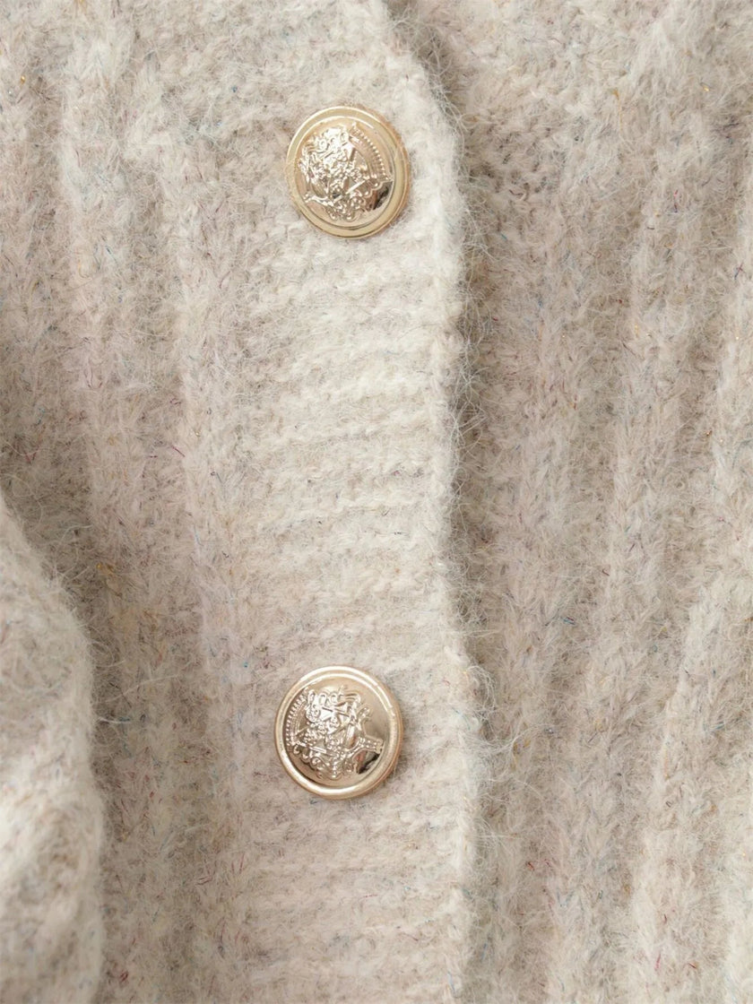 Cable Knit Button - Up Cardigan - FLORENTINE IRIS