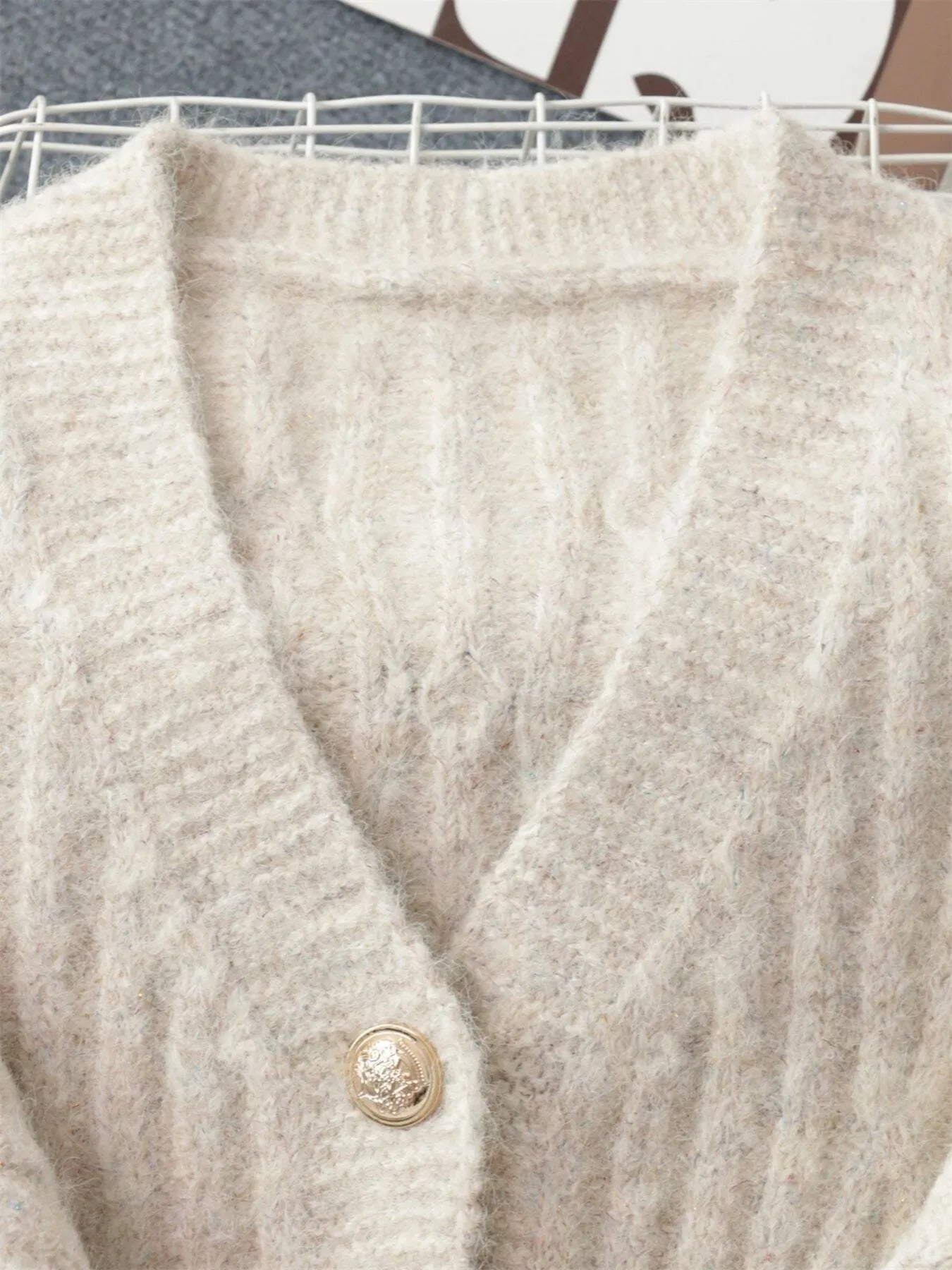 Cable Knit Button - Up Cardigan - FLORENTINE IRIS
