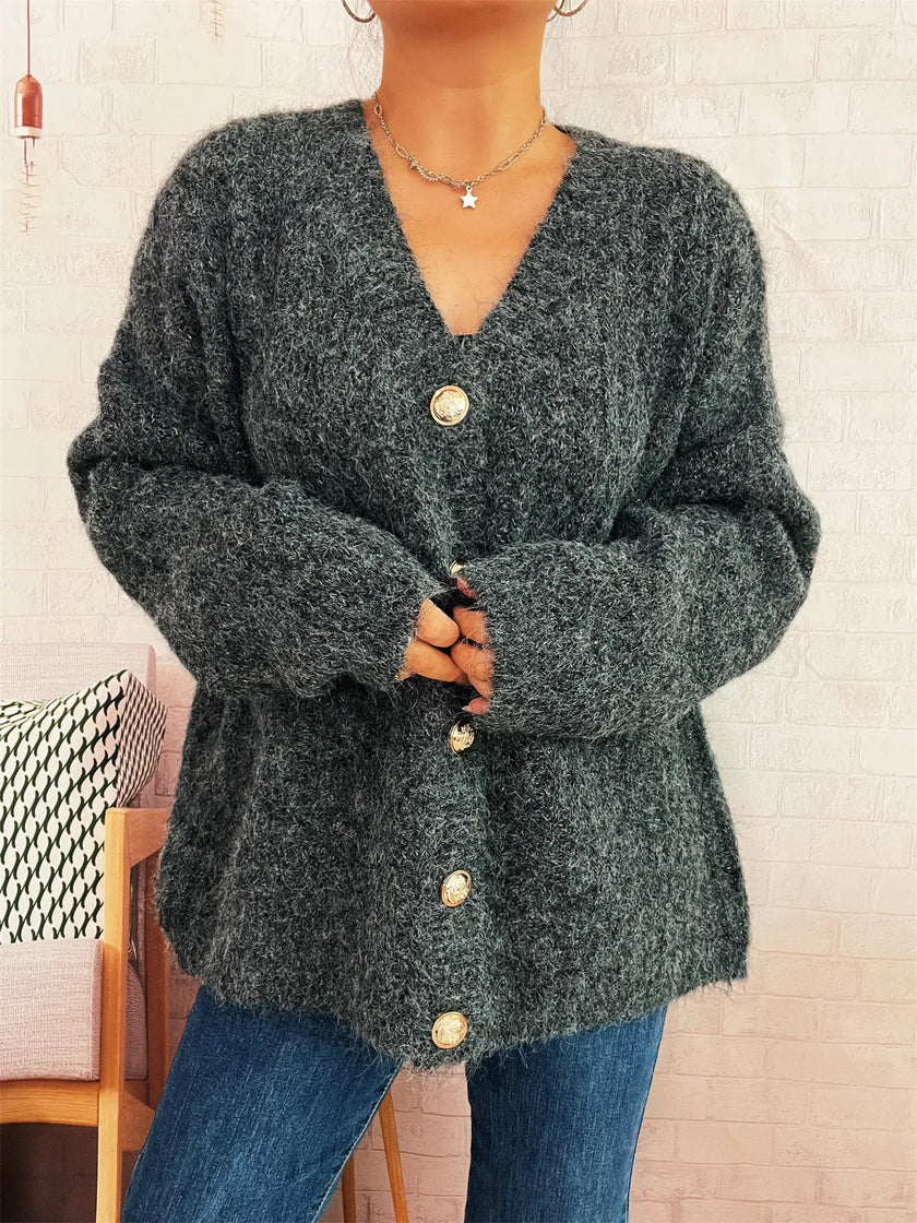 Cable Knit Button - Up Cardigan - FLORENTINE IRIS