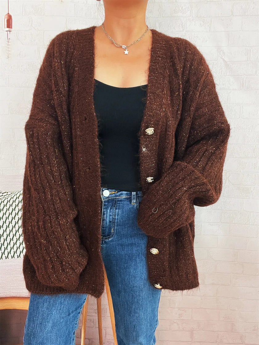 Cable Knit Button - Up Cardigan - FLORENTINE IRIS