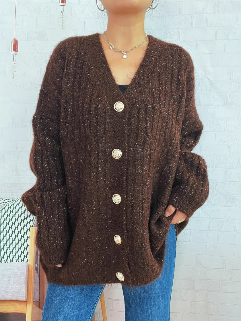 Cable Knit Button - Up Cardigan - FLORENTINE IRIS