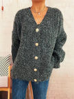 Cable Knit Button - Up Cardigan - FLORENTINE IRIS