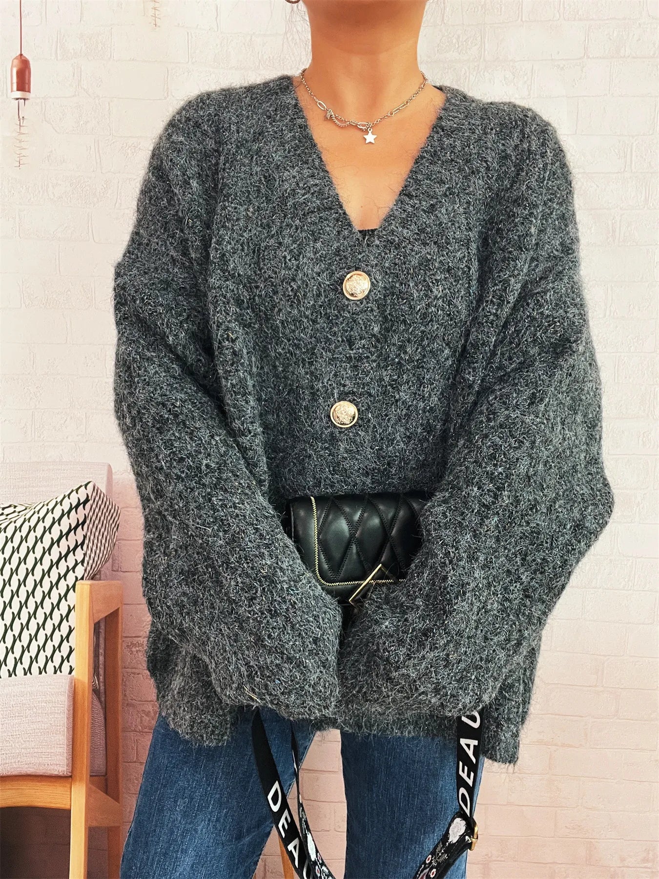 Cable Knit Button - Up Cardigan - FLORENTINE IRIS