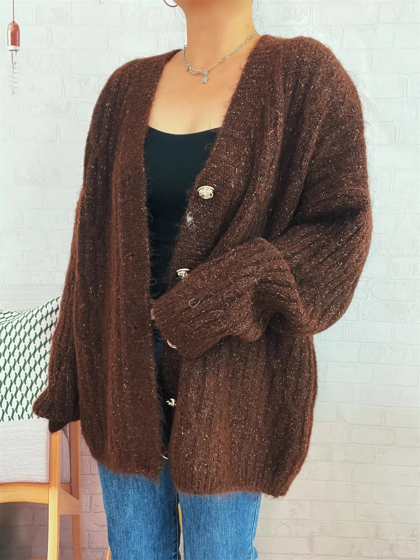 Cable Knit Button - Up Cardigan - FLORENTINE IRIS