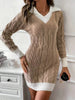 Cable Knit Contrast Trim Sweater Dress - FLORENTINE IRIS