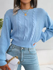 Cable Knit Round Neck Cropped Sweater - FLORENTINE IRIS