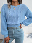 Cable Knit Round Neck Cropped Sweater - FLORENTINE IRIS