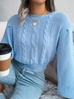Cable Knit Round Neck Cropped Sweater - FLORENTINE IRIS