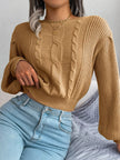 Cable Knit Round Neck Cropped Sweater - FLORENTINE IRIS