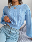 Cable Knit Round Neck Cropped Sweater - FLORENTINE IRIS