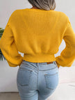 Cable Knit Round Neck Cropped Sweater - FLORENTINE IRIS