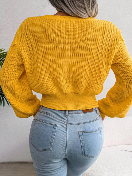 Cable Knit Round Neck Cropped Sweater - FLORENTINE IRIS