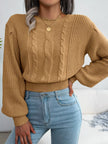 Cable Knit Round Neck Cropped Sweater - FLORENTINE IRIS