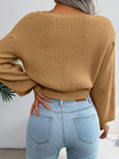 Cable Knit Round Neck Cropped Sweater - FLORENTINE IRIS