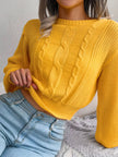 Cable Knit Round Neck Cropped Sweater - FLORENTINE IRIS