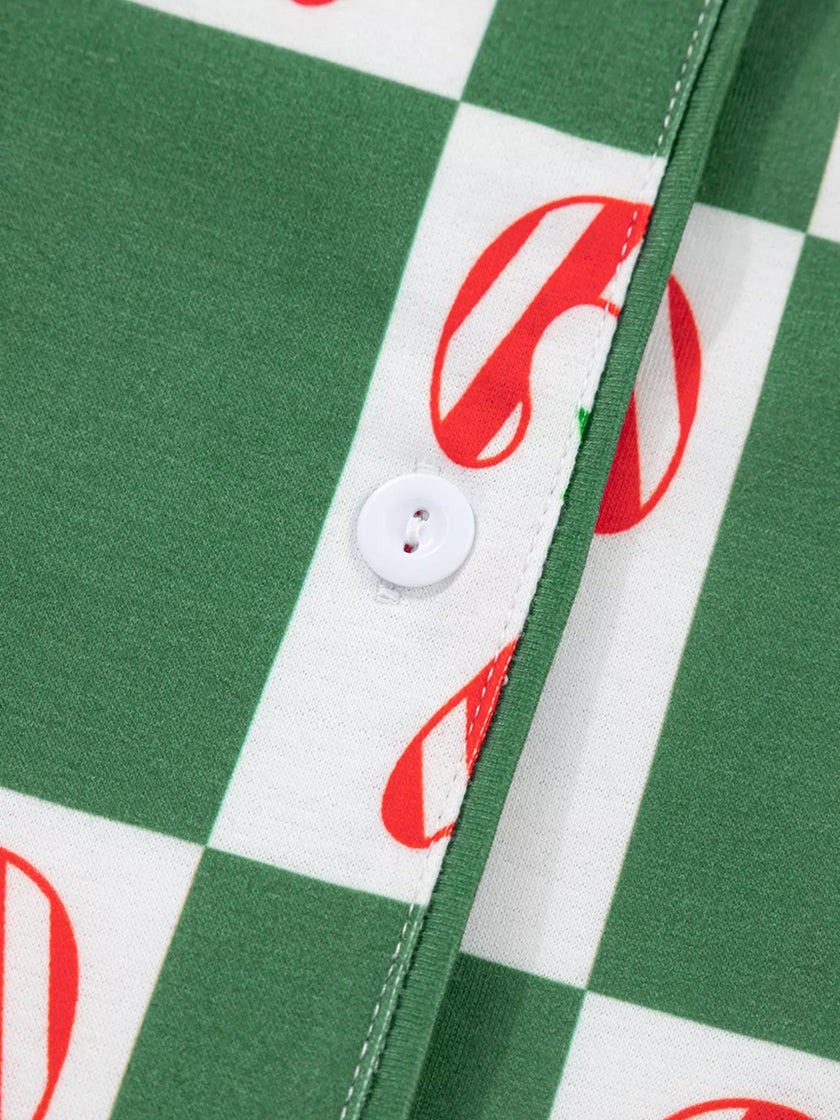 Candy Cane Checkered Pattern 2pcs Pajama Set - FLORENTINE IRIS