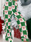 Candy Cane Checkered Pattern 2pcs Pajama Set - FLORENTINE IRIS