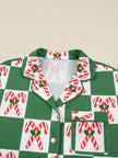 Candy Cane Checkered Pattern 2pcs Pajama Set - FLORENTINE IRIS
