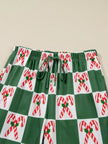 Candy Cane Checkered Pattern 2pcs Pajama Set - FLORENTINE IRIS
