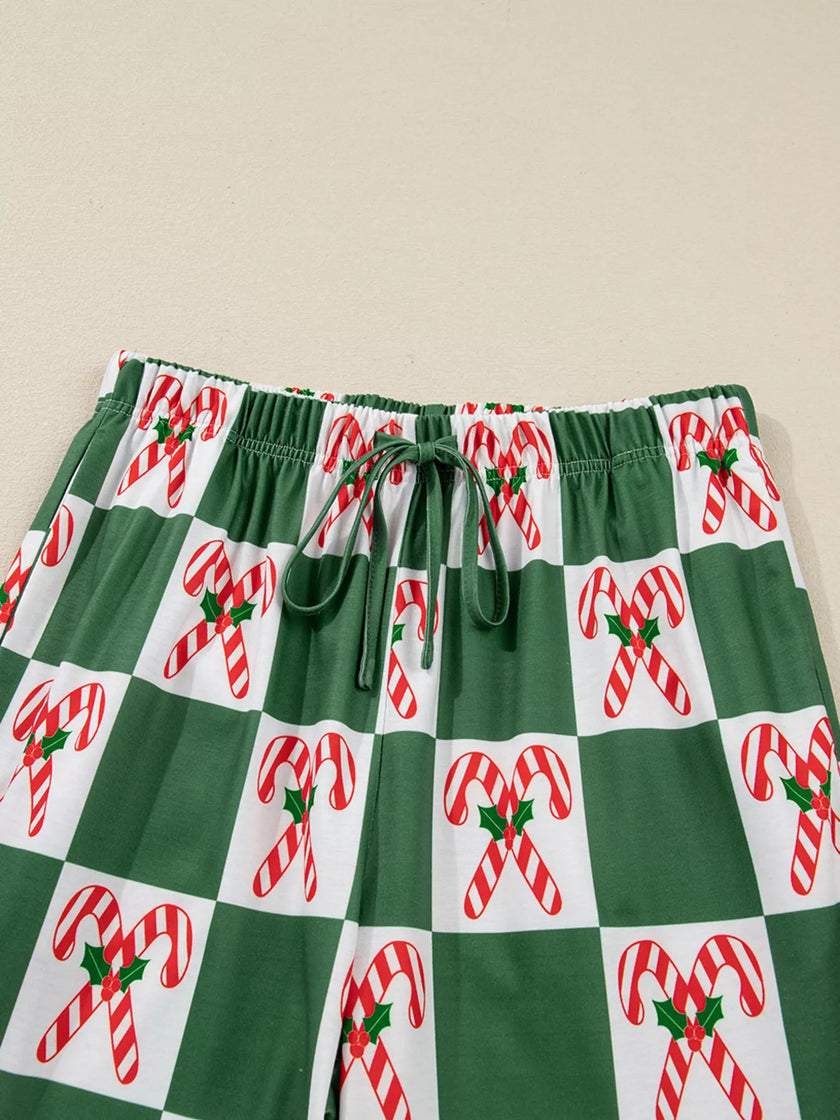 Candy Cane Checkered Pattern 2pcs Pajama Set - FLORENTINE IRIS