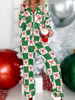 Candy Cane Checkered Pattern 2pcs Pajama Set - FLORENTINE IRIS