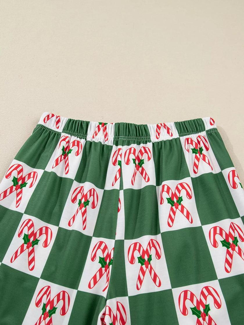 Candy Cane Checkered Pattern 2pcs Pajama Set - FLORENTINE IRIS