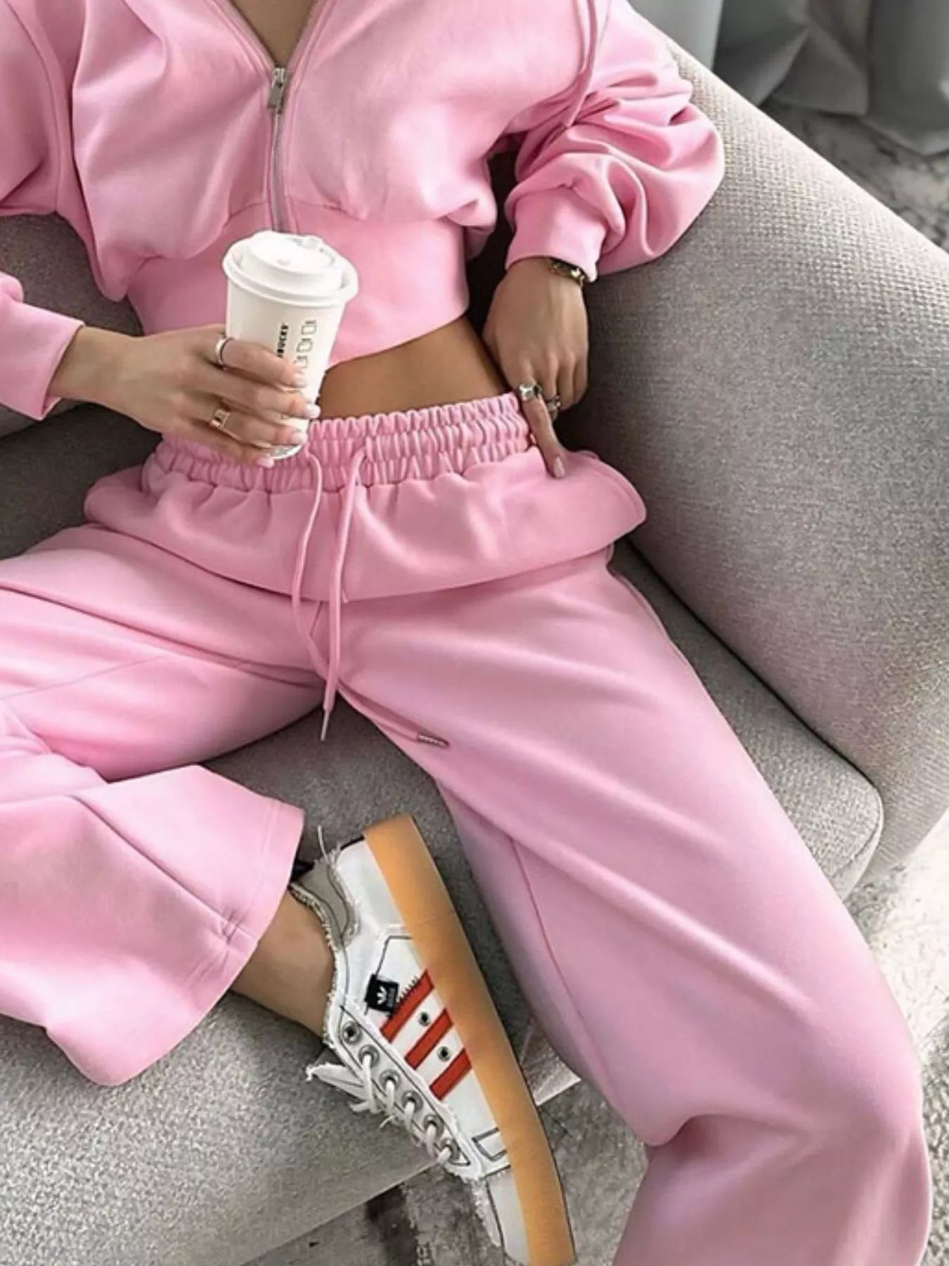 Casual Cropped Hoodie and Wide Leg Pants Set - FLORENTINE IRIS