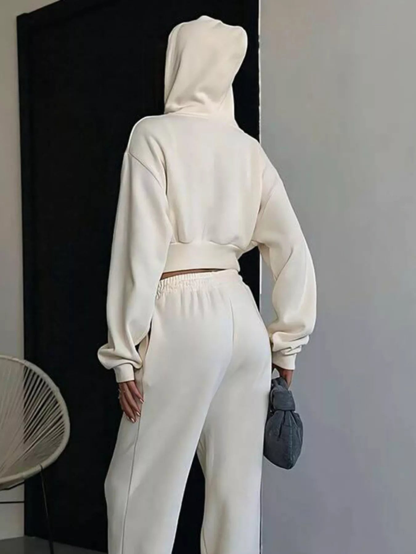 Casual Cropped Hoodie and Wide Leg Pants Set - FLORENTINE IRIS