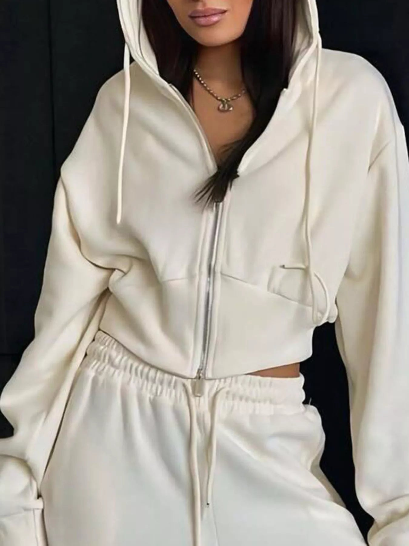 Casual Cropped Hoodie and Wide Leg Pants Set - FLORENTINE IRIS