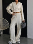 Casual Cropped Hoodie and Wide Leg Pants Set - FLORENTINE IRIS
