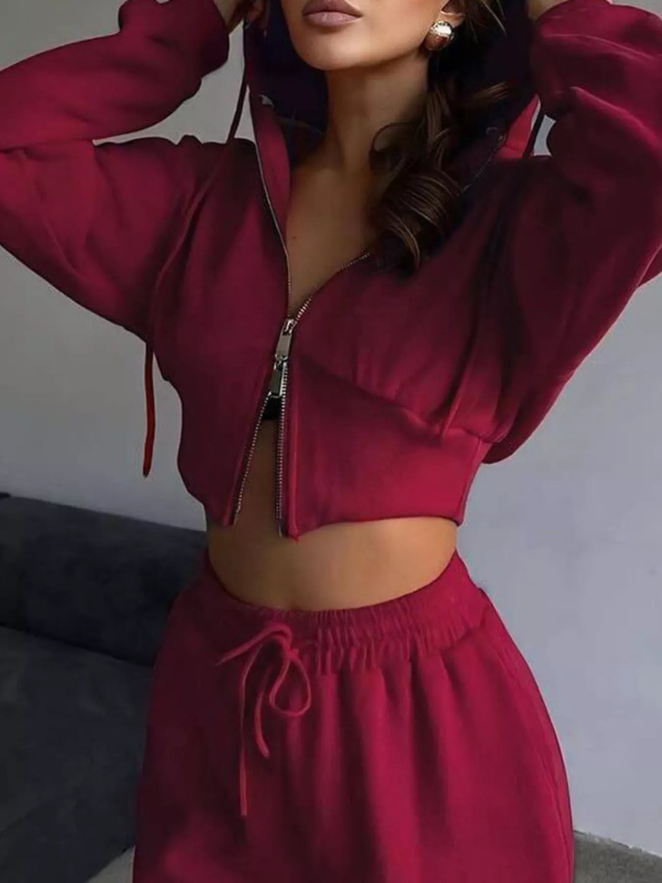 Casual Cropped Hoodie and Wide Leg Pants Set - FLORENTINE IRIS