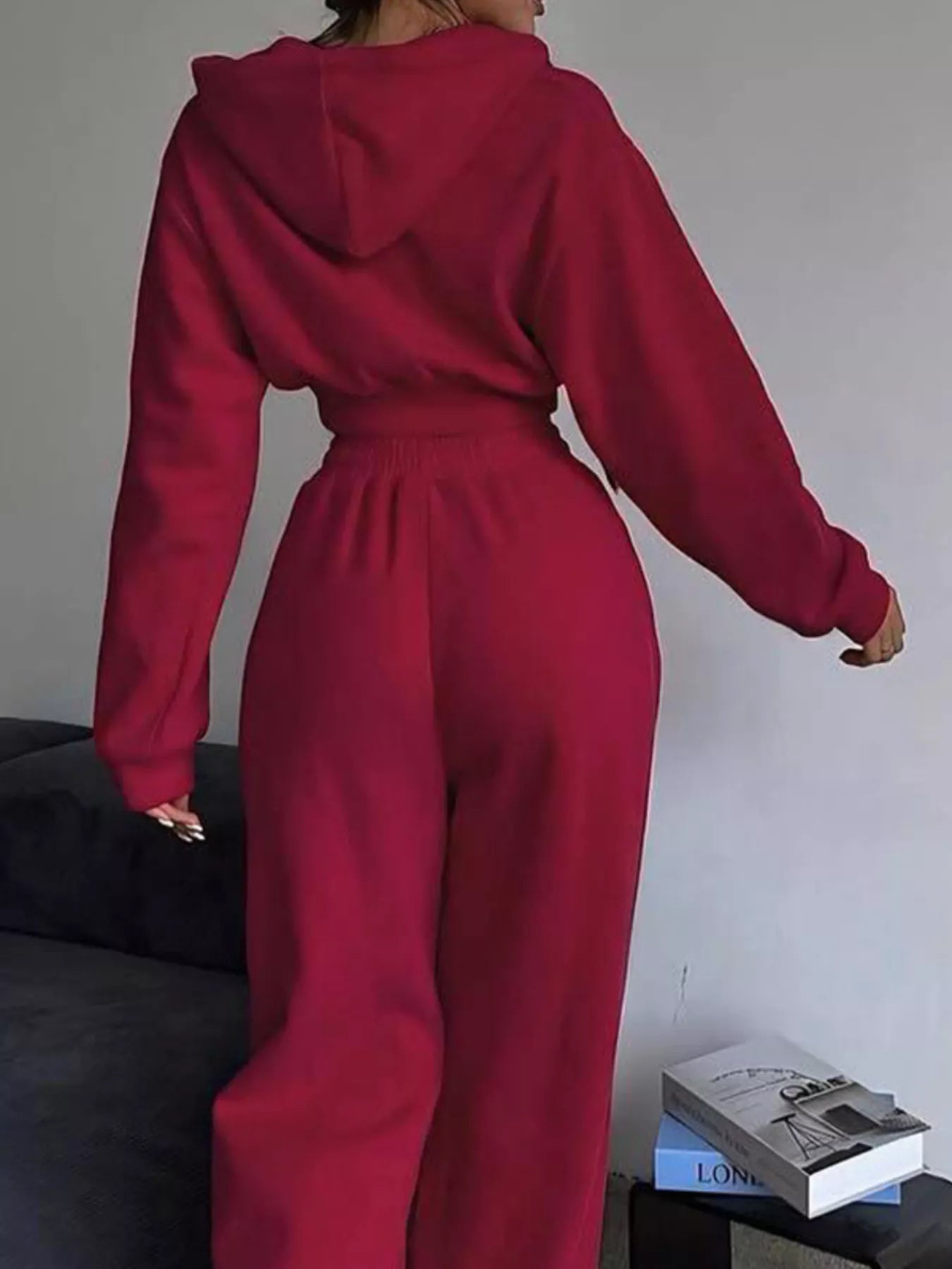 Casual Cropped Hoodie and Wide Leg Pants Set - FLORENTINE IRIS