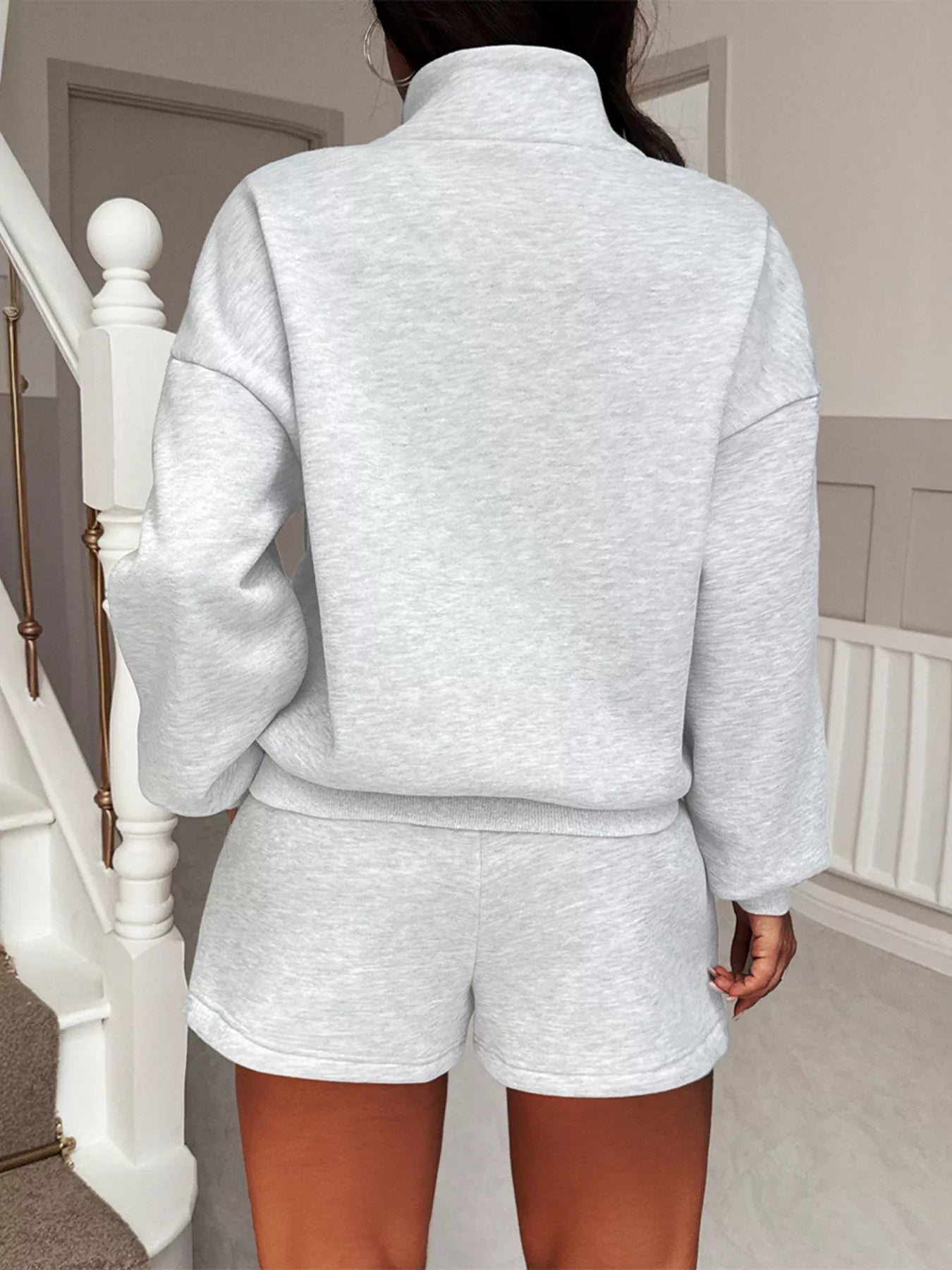 Casual Dropped Shoulder Sweatshirt and Shorts Set - FLORENTINE IRIS