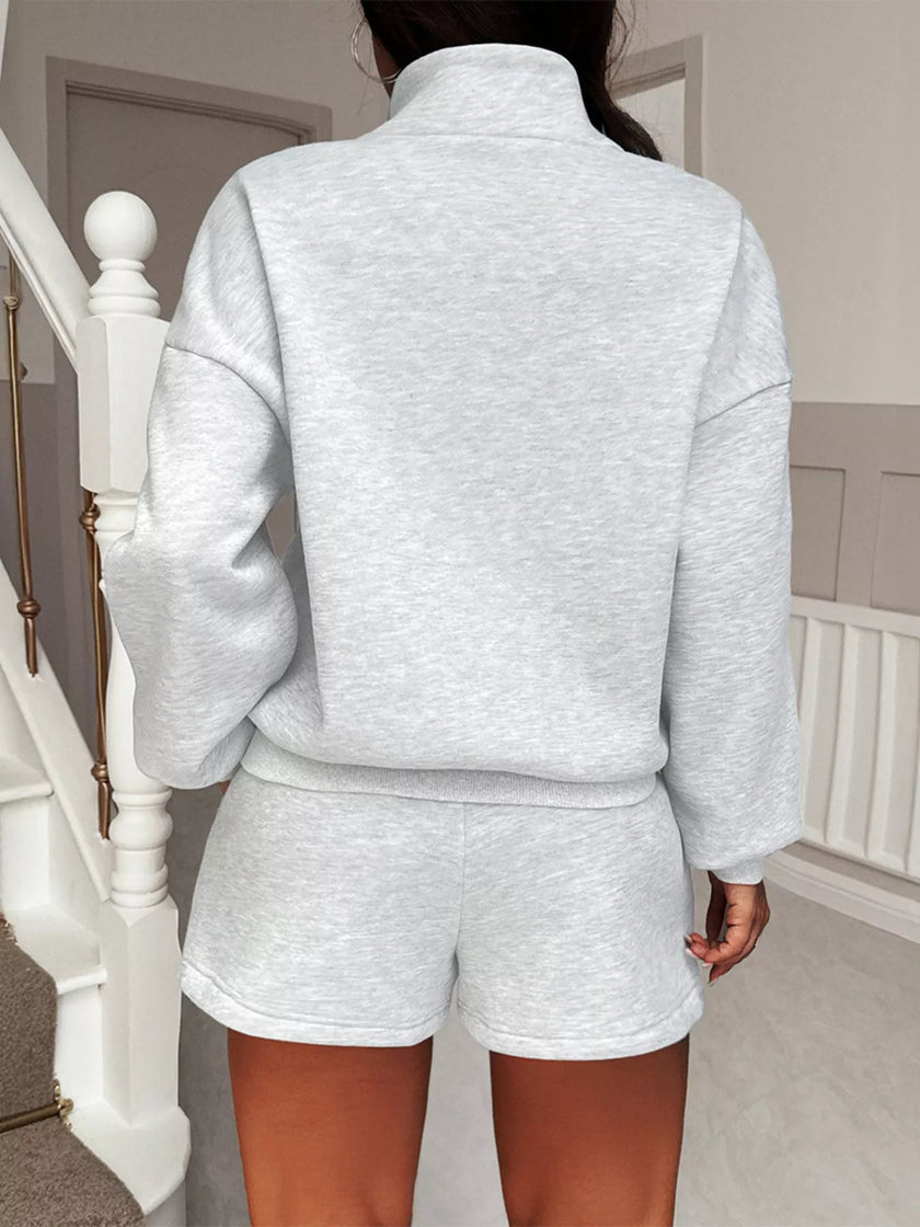 Casual Dropped Shoulder Sweatshirt and Shorts Set - FLORENTINE IRIS