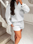 Casual Dropped Shoulder Sweatshirt and Shorts Set - FLORENTINE IRIS