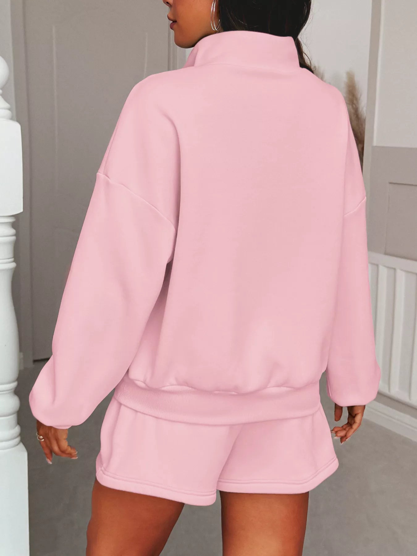 Casual Dropped Shoulder Sweatshirt and Shorts Set - FLORENTINE IRIS