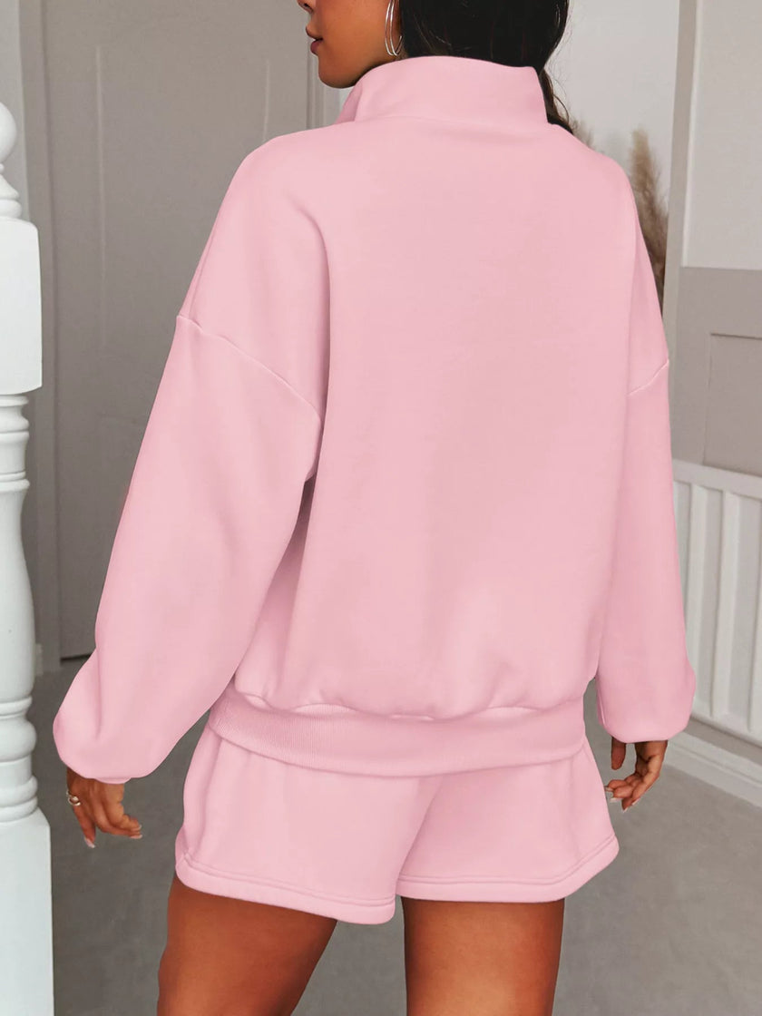 Casual Dropped Shoulder Sweatshirt and Shorts Set - FLORENTINE IRIS