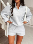 Casual Dropped Shoulder Sweatshirt and Shorts Set - FLORENTINE IRIS