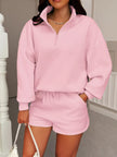 Casual Dropped Shoulder Sweatshirt and Shorts Set - FLORENTINE IRIS