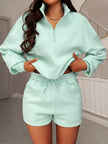Casual Dropped Shoulder Sweatshirt and Shorts Set - FLORENTINE IRIS